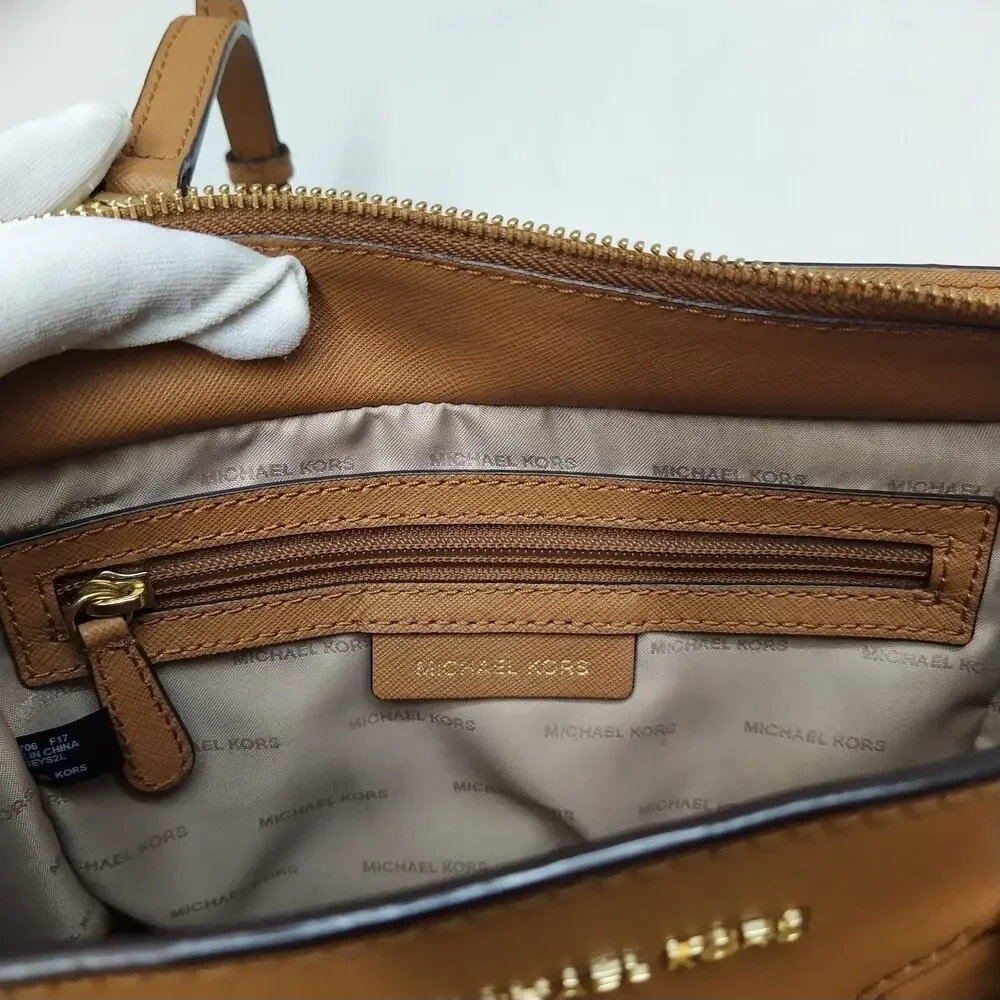 Michael Kors Brown Leather Double Handle Zipper Closure Satchel Bag